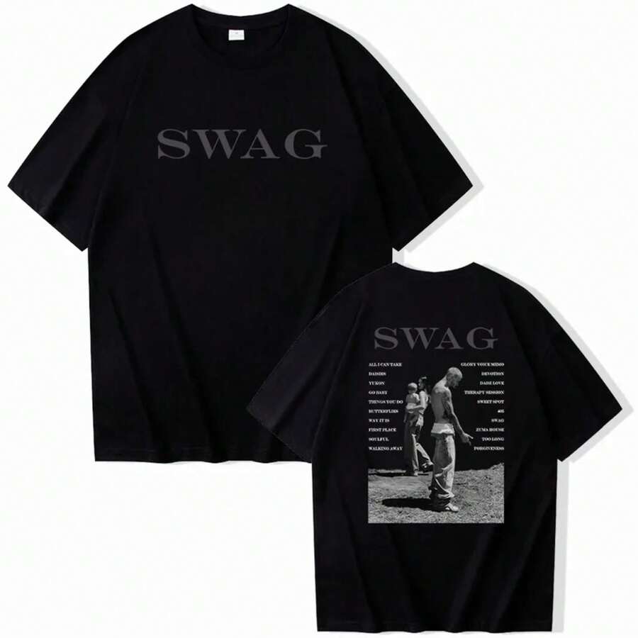 Camiseta Bieber SWAG 2025, regalo para fans del álbum de Justin, camiseta de moda de algodón puro para hombres y mujeres de verano - Negro - Ver 1