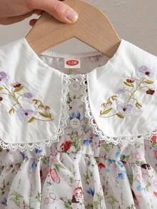 Baby Girl Fashionable & Cute Floral Embroidered Romper - Multicolor - View 3