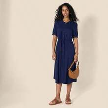 Essentials Half Sleeve Waisted Midi A-Line Dress VestidoMujer - XS-Azul marino - Ver 5