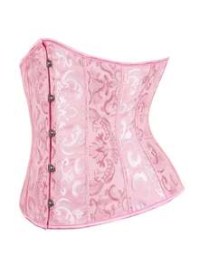 Classic Jacquard Underbust Corset For Women, Waist Trainer, Slimming Shapewear, Suitable For Halloween - 粉色 - 查看 2