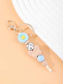 1pc Vintage Floral Daisy Beaded Keychain, Butterfly Decor, Cute Accessory For Daily Outfit - Multicolor - View 5