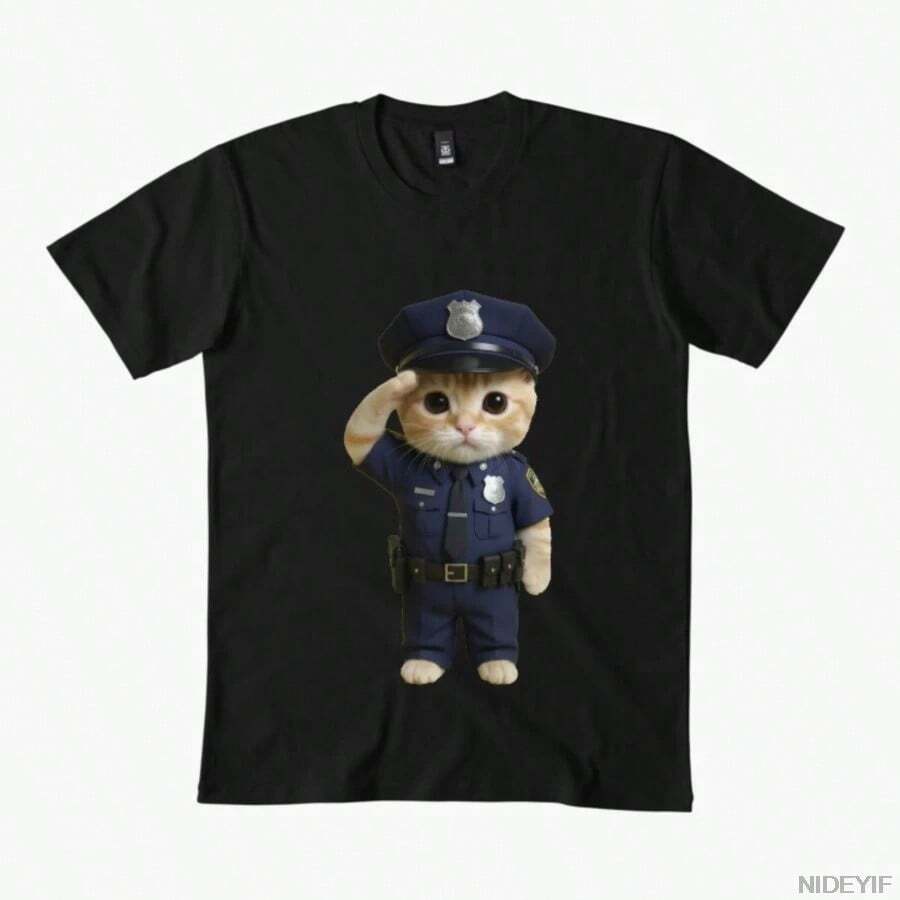 Camiseta de policía de gato para hombres y mujeres, 100% algodón, camisetas de manga corta 1119-4 - Negro - Ver 1