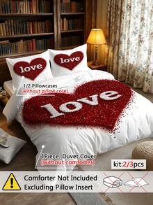 2/3pcs Bedding Set, Heart & Love Print Pattern, Comfortable Bedroom Decor, Suitable For Valentine's Day, Birthday, Holiday Gift (1*Duvet Cover+1/2*Pillow Case), Excluding Filler Material - P25117315W - View 6