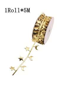 1Rolls 5M Golden Star Garland Spool,Festival Decorative Ribbon, For Crafting, Christmas Gift Wrapping, And Valentine's Day Decorations,Fashionable Ribbon Jewelry Gift Box Packaging Ribbon Daily Decoration Valentine Day,Perfect For DIY Projects. - Multicolor - View 12