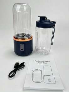 1pc Portable 2-In-1 Blender & Juicer, Dual Cup Design, Stainless Steel Blades, USB Rechargeable, Easy To Clean, Suitable For Making Smoothies, Ice Cubes, Kitchen Appliance; Outdoor Use, Perfect Gift For Valentine's Day, Mother's Day, Fruit Blending, Modern Fashion Design, ABS Plastic - Multicolor - View 14