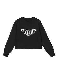 Áo thun crop tay dài vai thường, thiết kế retro ngọt ngào và quyến rũ dành cho nữ, thích hợp mùa thu/đông. - màu đen - Xem 3