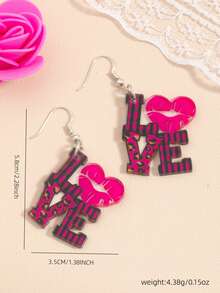 1 Pair Fashionable New LOVE Letter Heart Earrings, Leopard Print Lip Print Earrings For Women, Romantic Accessories, Personalized Earrings, Bridal Earrings