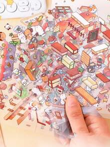 1 Set Miniature Scene Sticker Collection, 3D Stereoscopic House & Landscape Sticker Book, Creative Children DIY Handmade Collage - Multicolor - View 3