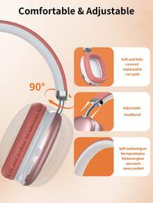 Tagry Auriculares inalámbricos Bluetooth con micrófono, plegables y portátiles, estéreo HiFi, almohadillas de espuma viscoelástica - Rosa - Ver 6