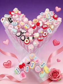 1/3/5/7pcs Heart-Shaped Cartoon Pattern Pastel Test Tube Mascara Eyebrow Brush Eyelash Brush With Tube, Independent Packaging, Eyelash Brush, Makeup Tool For Travel - Pink - View 2