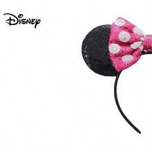 1pc Disney Minnie Mouse Polka Dot Sequin Fuchsia Bow Headband, Party Costume Accessory, Suitable For Valentine's Day Gift, Holiday Party - Multicolor - View 3