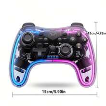 BONJDYOR Transparent Wireless Gamepad With RGB Lighting, 6-Axis Gyroscope, 360-Degree High-Precision Joystick, Dual Vibration, Compatible With Switch OLED/Lite, PC, Android, IOS Devices - Clear - View 3