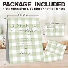 DDiaper Raffle Game Kit - 50 Diaper Raffle Tickets With 1 Standing Sign - Minimalism Green Gingham Diaper Raffle - Baby Shower Gender Neutral Gender Reveal Party Decorations And Plies - A09 - As Pic - View 2