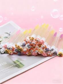 1/3/5/7pcs Cute Animal Cartoon Eyelash & Eyebrow Brushes, Portable Tube Makeup Brushes With Transparent Case, Bee, Rabbit, Calf, Fox Pattern - Multicolor - View 10