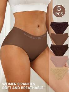 MIOTAN 5pcs/Pack Women's Low Waist Printed Panties, Soft Seamless Breathable - Multicolor - View 2
