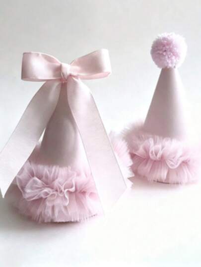 Pink Ins-Style Party Hat With Korean Bow And Lace Trim - Cute Girly Vibe For Birthday Party Decor, Perfect For Teen & Young Adult Gatherings, Photo Props And Party Favors
