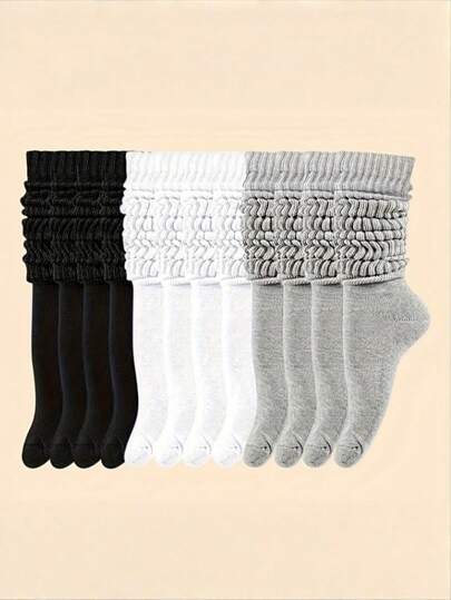 6 Pairs Of Plus Size Women's Pile Socks, Long Leg Socks, Autumn And Winter Knitted Warm, Comfortable, Soft And Casual High Leg Socks, Leg Covers