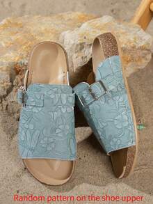 planare Sandalias planas de verano cómodas y ligeras para uso en exteriores/interiores, playa y piscina, con puntera redonda y suela de PU, de estilo casual y vacacional para mujer - Azul - Ver 7