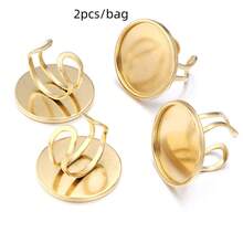 2个/包 不锈钢开口圆形戒指托（加厚），内径10-25毫米，可调节戒指底座，个性化宝石戒指托，DIY珠宝制作 - 活口戒托 - 查看 8