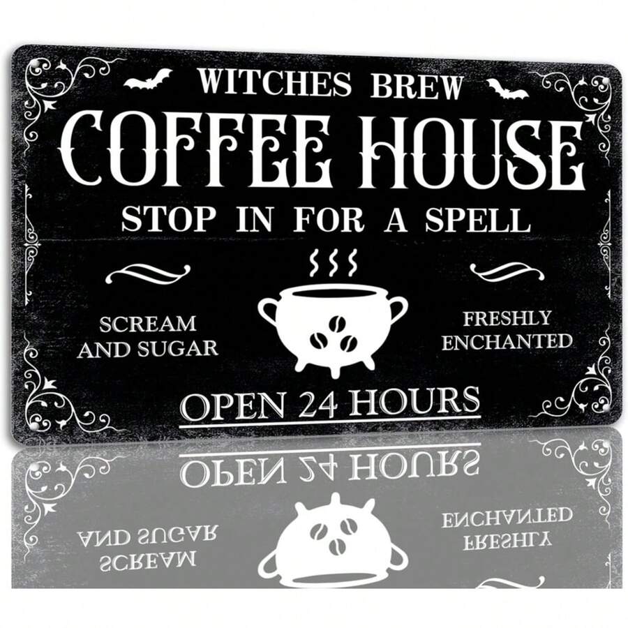 8x12 Inch Vintage Witch's Brew Coffee House Metal Wall Art, Gothic Witchy Decor, Tin Sign For Home, Kitchen, Bar, Halloween Wall Sculpture - 金屬噴漆 - 查看 1