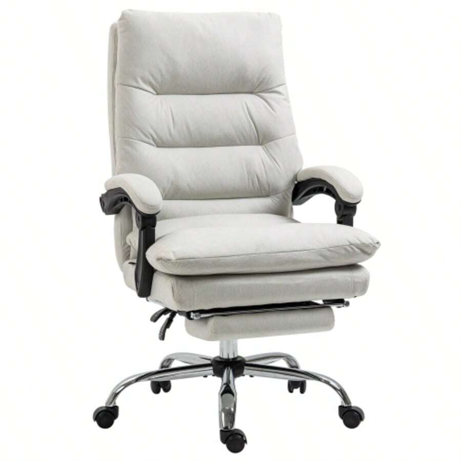 Office Chair With Massage Function, 135° Reclining Backrest, Height Adjustable, Maximum Load 120 Kg, Faux Leather, 65 X 72 X 109-117 Cm, Cream White - Light Grey - View 1