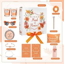 88 Pcs Bridesmaid Proposal Gifts Bridesmaid Box Set Maid Of Include Box Candle Invited Cards Scrunchies Hair Elastics Ties Knotted Bracelets Pens Blue - 橘色 + 漂亮 - 查看 6