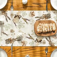 1pc Rabbit, Eucalyptus, Egg & Carrot Easter Tablecloth, Modern Polyester Rectangular Seasonal Spring, Suitable For Daily Kitchen/Dining, Family Gatherings, Indoor/Outdoor Party Decor, Holidays & Special Events. Also Can Be Used To Decorate Dining Table, Fireplace, Entryway Table, Coffee Table, Vanity - Beige - View 4