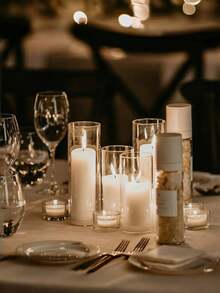 1 pieza Soporte de vela de vidrio transparente, Jarrón de vidrio cilíndrico, Adecuado para decoración de mesa, Arreglo floral artístico, Centropieza para fiesta de boda, Decoración interior, Cena romántica a la luz de las velas, Accesorios de boda (velas no incluidas), Regalo del Día de San Valentín, Jarrón de alta transparencia, Se puede usar como decoración de mesa de comedor - Jarrón de cristal para candelabro - Ver 10