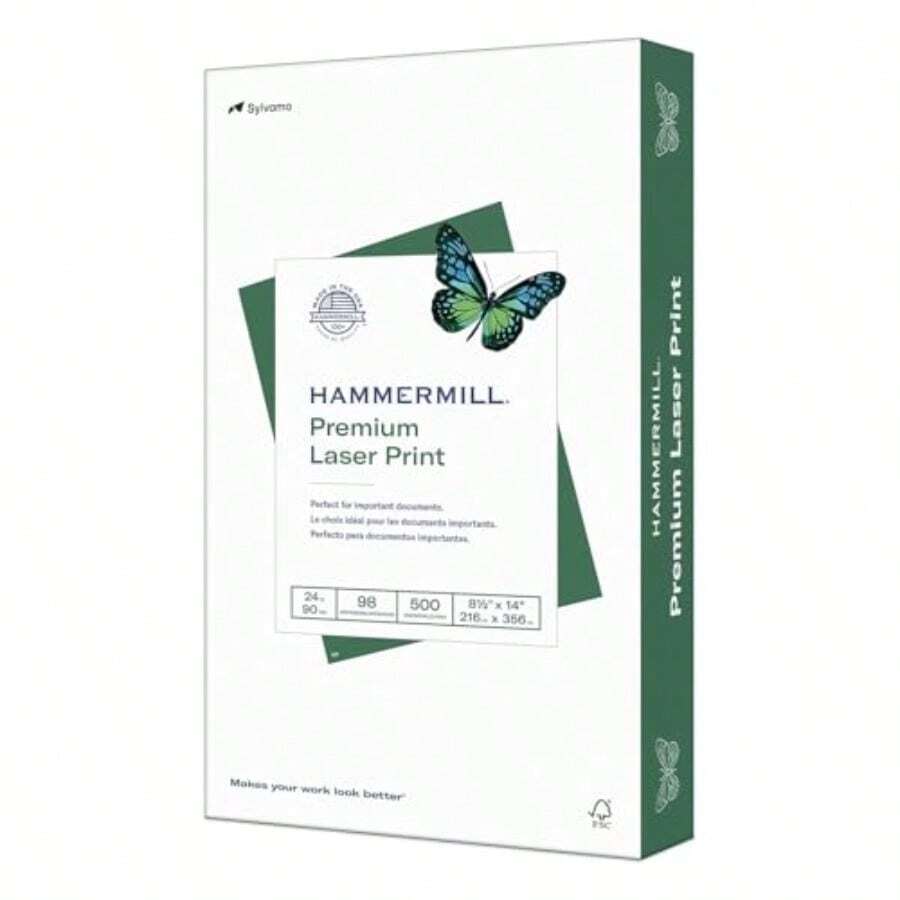 Hammermill - Papel para impresora impresión láser de alta calidad 10 9 kg 8 5 x 14 1 resma (500 hojas 98 brillante fabricado en los Estados Unidos 104612 - Blanco - Ver 1