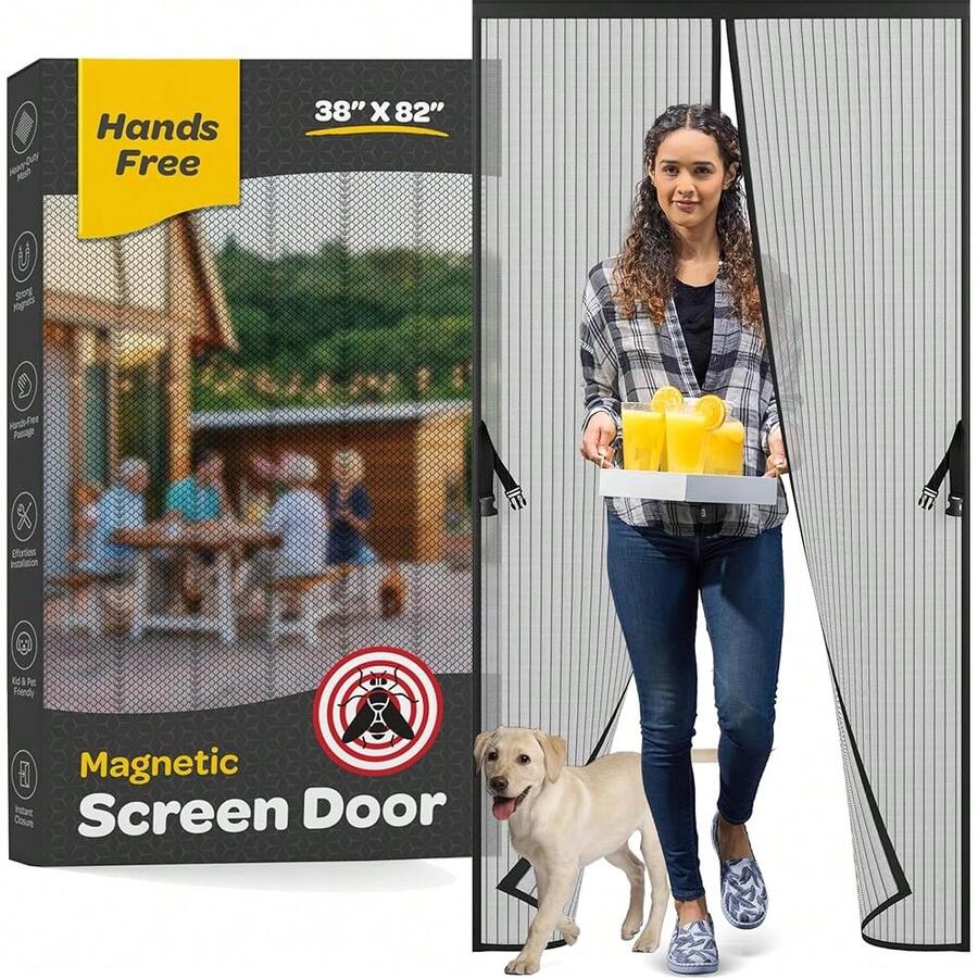 Mag.Netic Screen Door, Hands-Free Kidsssss/Pet-Friendly Walk Through - Se- Mag.Netic Closure Screen Door Mesh, Stay-Open Option With Buckles - Keeps Bugs Out Lets Breeze In, Fits Door Size (39.4\ X 82.7\) - 39.4英寸 x 82.7英寸 - 查看 1