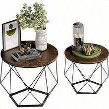 Mesa de Centro Rustica para Sala con Soportes de Acero.Set de 2 Mesas de Centro Minimalista | 50x40 y 40x36 cm | Mesa de Noche. Buro Inma. Mesas Laterales de Madera MDF. Coffee Table - por defecto - Ver 7