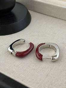 1 Paar vintage französische elegante geometrische minimalistische Design Burgunder Emaille Tropfen Ohrringe, geeignet für Damen für den täglichen, lässigen und festlichen Gebrauch - Bordeaux - Übersicht 1