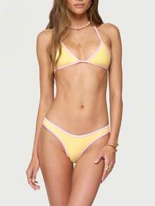Women's Swimsuit Color Block Micro Bikini Tie Side 2 Piece Bathing Suits - 黃色 - 查看 1