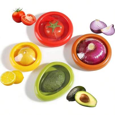 4pcs Vegetable & Fruit Preservation Covers, Transparent Food Wrap Lids, Refrigerator & Freezer Airtight Sealing Covers