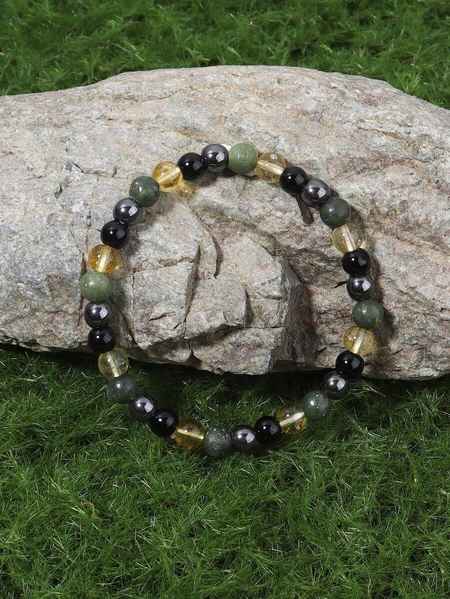 YAUKIA 1pc Bohemian Style Natural Stone Bead Bracelet Southern Jade, Citrine Wealth, Calming Bracelet Meditation Spiritual Healing Jewelry Gift - Multicolor - View 1