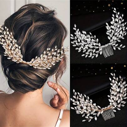 1pc Elegant Glass Hair Comb, Bridal Wedding Hair Accessory, All Season