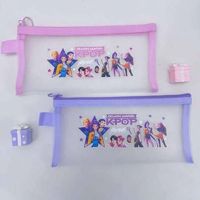 Witch Hunting Pencil Case B6 Mesh Ticket Storage Bag Student Stationery Organizer Gift Bag Cartoon Transparent Pouch