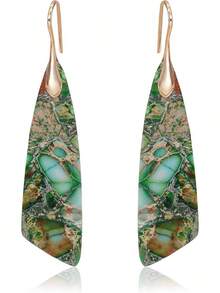 Natural Stone Earrings For Women Boho Triangles Dangle Drop Earrings - 粉紅色藍色 - 查看 1