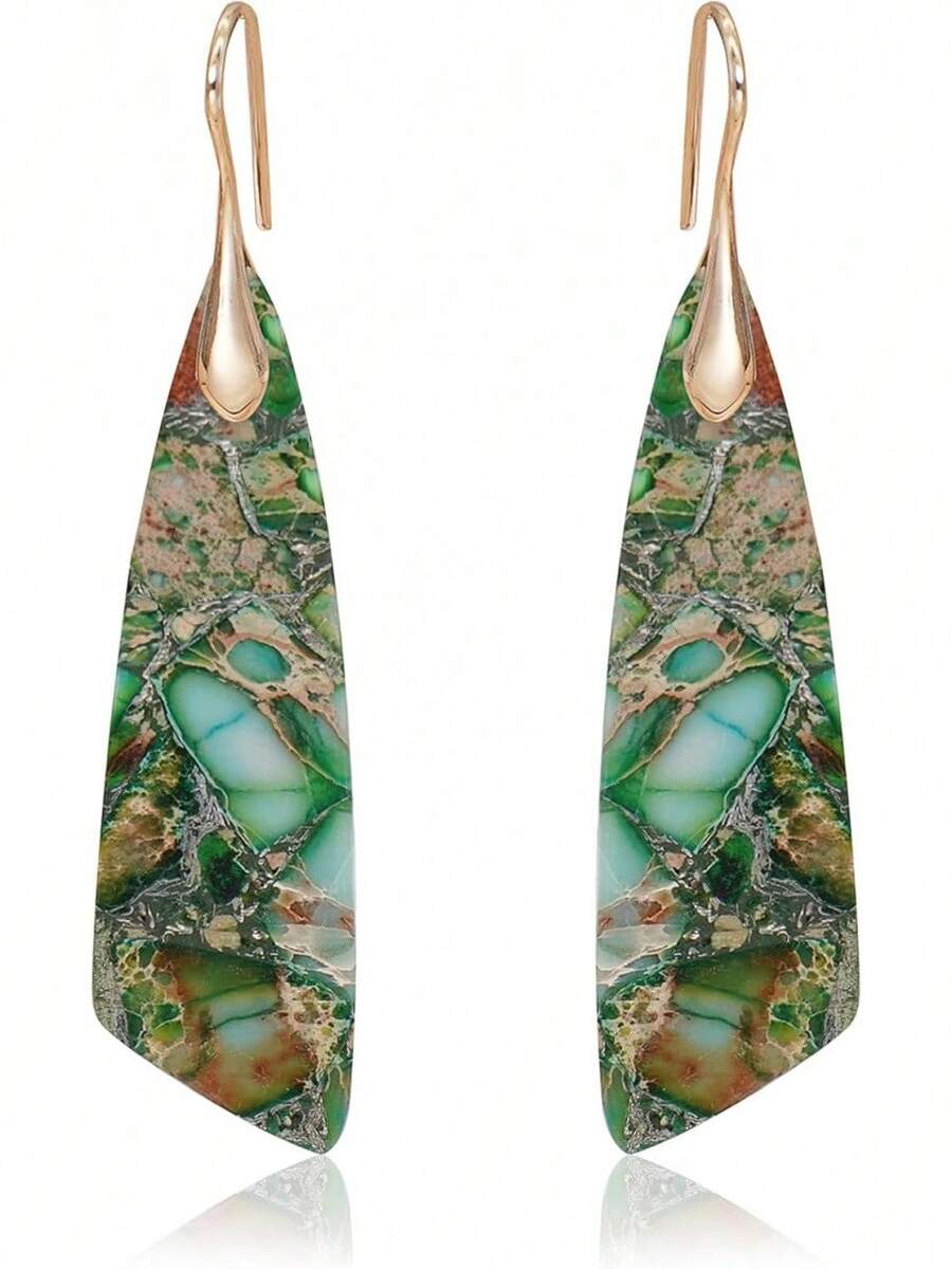 Natural Stone Earrings For Women Boho Triangles Dangle Drop Earrings - 粉紅色藍色 - 查看 1