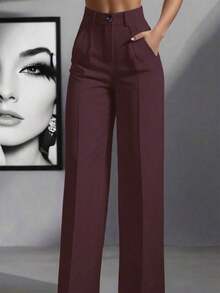 Women's High Waist Pleated Loose Fit Trousers, Suitable For Work And Casual Wear, Spring/Summer - 紫色 2 - 查看 2