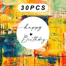 30/60/96pcs Large 5cm Happy Birthday Stickers, Personalized Stickers, Perfect Birthday Gift Stickers - Black and White - View 8