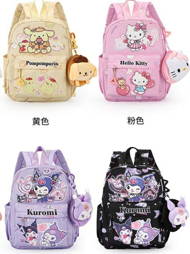 SANRIO Cute Kindergarten Backpack - Cartoon Print Girls' Fashion Shoulder Bag, Large Capacity Lightweight Student Schoolbag, Odorless Fabric, Reinforced Stitching, Scientific Storage Compartments, Suitable For Leisure Travel Outdoor Activities Daily Use, Anti-Slip Chest Buckle Reflective Design For Safety And Comfort - Multicolor - View 2