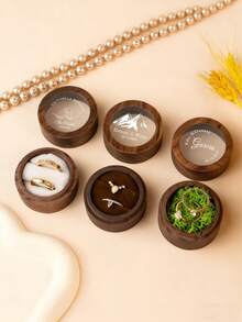 1 Pc Personalized Wooden Ring Box, With Clear Acrylic Cover, Custom Wedding Engagement Proposal Ring Holder, Bridal Gift For Her, Wedding Gifts - Multicolor - View 3