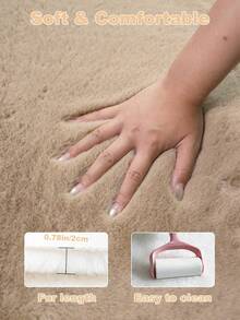 1件仿兔毛波浪米色高端柔软蓬松易清洁保暖可爱室内装饰地毯，柔软舒适的家居装饰地毯，适用于卧室、客厅、沙发、咖啡桌、更衣室、榻榻米房等。 - 淺駝色 - 查看 7