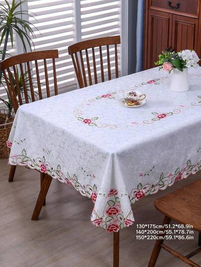 1 pieza Mantel bordado a mano con diseño floral hueco, cubierta de mesa cuadrada/rectangular moderna de poliéster resistente al polvo y al calor, adecuada para mesa de comedor, mesa de café, decoración del hogar diaria, boda, fiesta, festividad