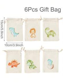 6个丛林动物和恐龙图案迷你礼品袋，丛林动物主题生日派对家居装饰，家庭聚会礼品包装用品，返校季，情人节 - 彩色 - 查看 8