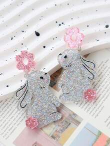 1 Pair Acrylic Easter Bunny Earrings, Cute Animal Bling Bling Flower Rabbit Funny Earrings Charm - Multicolor - View 1