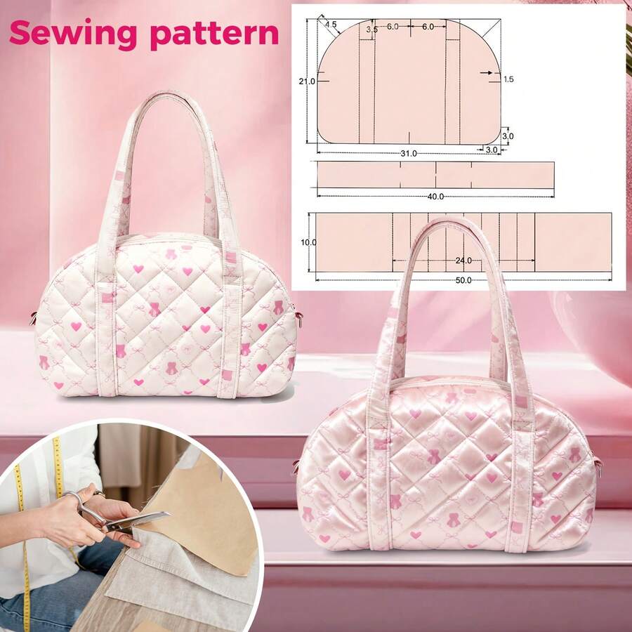 DIY Sewing Pattern: Medium Boston Tote Bag (Finished Size 12" X 8" / 31x20cm) - Pre-Cut Hard Paper Templates - Instructions For Sturdy Shape Included (Pattern Only)