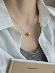 1pc Stainless Steel Waterproof Non-Fading Dual-Tone Ball Necklace, Suitable For Women's Daily Wear - Gold - View 1