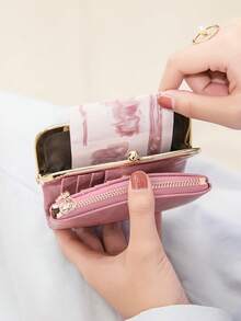 MIYIN Kiss Lock Credit Card Small Bi-Fold Zipper Women Wallet Portable Cash White-Collar Workers For Female College Work Business Commute Office For Anniversary For Couple For Birthday Gift On Valentine Day Gift Gift For Women Wallet Purse Wallet Small Wallet - Pink - View 3